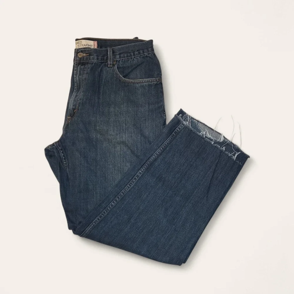 Levis 559 Relaxed‎ Straight Jeans Mens 36x29 Dark Wash Denim Raw Hem Cutoff